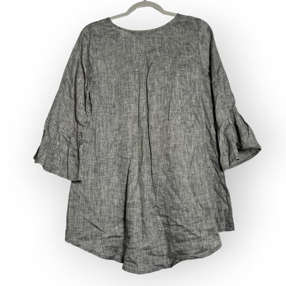Crown Linen Designs Shirt Dress SIZE S Gray Chambray Bell Sleeve 100% Linen - Picture 6 of 10
